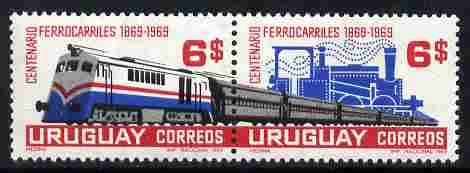 Uruguay 1969 Railway Centenary se-tenant set of 2 unmounted mint, SG 1401a