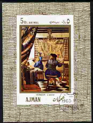 Ajman 1968 The Art of Painting by Vermeer 5R imperf individual m/sheet fine cto used Michel BL25