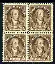 United States 1932 Washington 1/2c sepia block of 4 unmounted mint SG 704