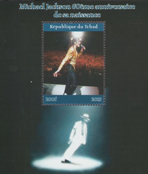 Chad 2018 Michael Jackson #1 perf souvenir sheet unmounted mint. Note this item is privately produced and is offered purely on its thematic appeal.
