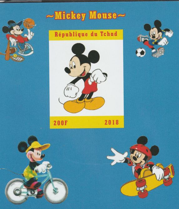 Chad 2018 Mickey Mouse imperf souvenir sheet unmounted mint. Note this item is privately produced and is offered purely on its thematic appeal.