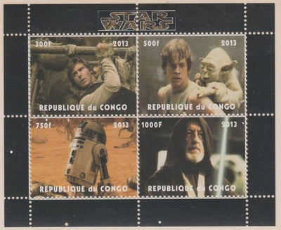 Congo 2013 Star Wars perf sheetlet containing 4 values unmounted mint. Note this item is privately produced and is offered purely on its thematic appeal, it has no postal validity