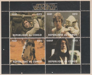 Congo 2013 Star Wars perf sheetlet containing 4 values unmounted mint. Note this item is privately produced and is offered purely on its thematic appeal, it has no postal validity