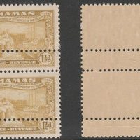 Bahamas 1948 Tercentenary 1.5d vertical pair with perforations doubled, unmounted mint. Note: the stamps are genuine but the additional perfs are a slightly different gauge identifying it to be a forgery.