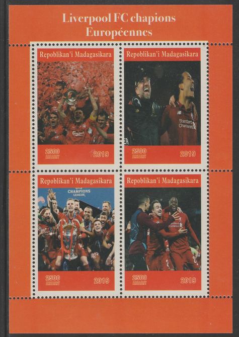 Madagascar 2019 Liverpool European Football Champions perf sheet containing 4 values unmounted mint.