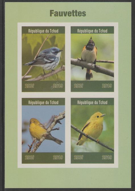 Chad 2019 Birds - Warblers imperf sheet containing 4 values unmounted mint.