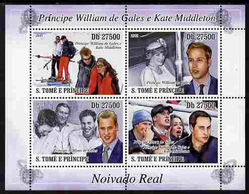St Thomas & Prince Islands 2011 Royal Engagement - William & Kate perf sheetlet containing 4 values unmounted mint