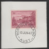 Norfolk Island 1947 Ball Bay 4d (SG 7) on piece with full strike of Madame Joseph forged postmark type 306