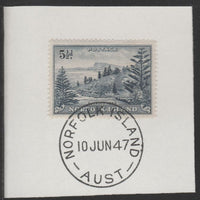 Norfolk Island 1947 Ball Bay 5.5d (SG 8) on piece with full strike of Madame Joseph forged postmark type 306