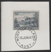Norfolk Island 1947 Ball Bay 5.5d (SG 8) on piece with full strike of Madame Joseph forged postmark type 306