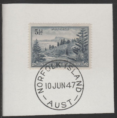 Norfolk Island 1947 Ball Bay 5.5d (SG 8) on piece with full strike of Madame Joseph forged postmark type 306