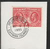 Cayman Islands 1932 Centenary 1d scarlet (SG86) on piece with full strike of Madame Joseph forged postmark type 114