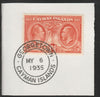 Cayman Islands 1932 Centenary 1.5d red-orange (SG87) on piece with full strike of Madame Joseph forged postmark type 114