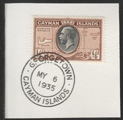 Cayman Islands 1935 KG5 Pictorial 1/4d Map (SG96) on piece with full strike of Madame Joseph forged postmark type 114