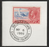 Cayman Islands 1935 KG5 Pictorial 1d Red-Footed Booby (SG98) on piece with full strike of Madame Joseph forged postmark type 114