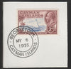 Cayman Islands 1935 KG5 Pictorial 2d Cat Boat (SG100) on piece with full strike of Madame Joseph forged postmark type 114