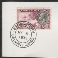 Cayman Islands 1935 KG5 Pictorial 6d Hawksbill Turtles (SG103) on piece with full strike of Madame Joseph forged postmark type 114