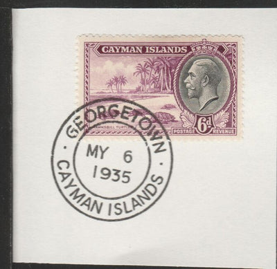 Cayman Islands 1935 KG5 Pictorial 6d Hawksbill Turtles (SG103) on piece with full strike of Madame Joseph forged postmark type 114