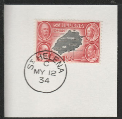 St Helena 1934 Centenary 1.5d (SG116) on piece with full strike of Madame Joseph forged postmark type 340