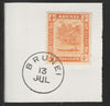 Brunei 1924 River Scene 4c orange (SG65) on piece with full strike of Madame Joseph forged postmark type 104