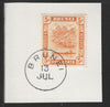 Brunei 1924 River Scene 5c orange-yellow (SG66) on piece with full strike of Madame Joseph forged postmark type 104