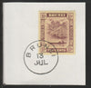 Brunei 1908 River Scene 10c purple on yellow (SG42) on piece with full strike of Madame Joseph forged postmark type 104