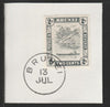 Brunei 1947 River Scene 2c grey (SG80) on piece with full strike of Madame Joseph forged postmark type 104