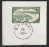 Brunei 1947 Water Village 3c green (SG81) on piece with full strike of Madame Joseph forged postmark type 104