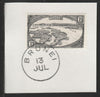 Brunei 1947 Water Village 6c black (SG83) on piece with full strike of Madame Joseph forged postmark type 104