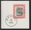 Brunei 1947 River Scene $1 black & scarlet (SG90) on piece with full strike of Madame Joseph forged postmark type 104