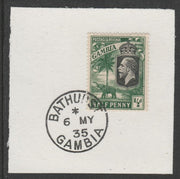 Gambia 1922-29 KG5 Elephant & Palms 1/2d (SG122/3) on piece with full strike of Madame Joseph forged postmark type 172