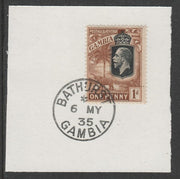 Gambia 1922-29 KG5 Elephant & Palms 1d (SG124) on piece with full strike of Madame Joseph forged postmark type 172