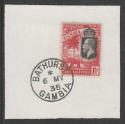 Gambia 1922-29 KG5 Elephant & Palms 1.5d (SG125) on piece with full strike of Madame Joseph forged postmark type 172