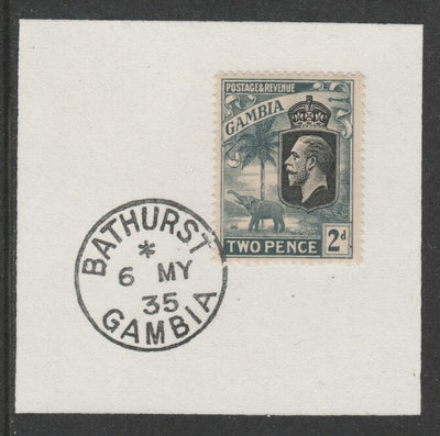 Gambia 1922-29 KG5 Elephant & Palms 2d (SG126) on piece with full strike of Madame Joseph forged postmark type 172