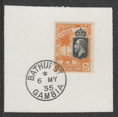 Gambia 1922-29 KG5 Elephant & Palms 2.5d (SG127) on piece with full strike of Madame Joseph forged postmark type 172