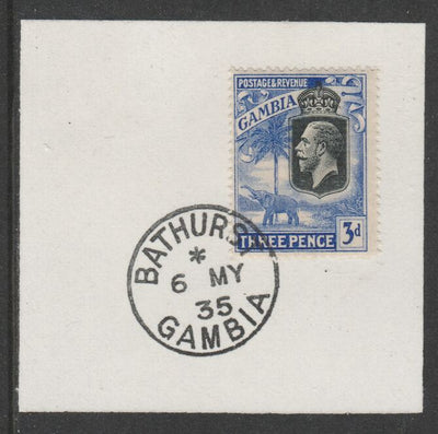 Gambia 1922-29 KG5 Elephant & Palms 3d (SG128) on piece with full strike of Madame Joseph forged postmark type 172,,,,