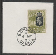 Gambia 1922-29 KG5 Elephant & Palms 5d (SG130) on piece with full strike of Madame Joseph forged postmark type 172,,,,