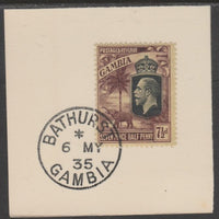 Gambia 1922-29 KG5 Elephant & Palms 7.5d on piece with full strike of Madame Joseph forged postmark type 172