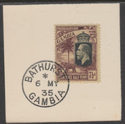 Gambia 1922-29 KG5 Elephant & Palms 7.5d on piece with full strike of Madame Joseph forged postmark type 172