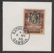 Gambia 1922-29 KG5 Elephant & Palms 1s (SG134) on piece with full strike of Madame Joseph forged postmark type 172