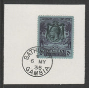 Gambia 1922-29 KG5 Elephant & Palms 2s (SG136) on piece with full strike of Madame Joseph forged postmark type 172
