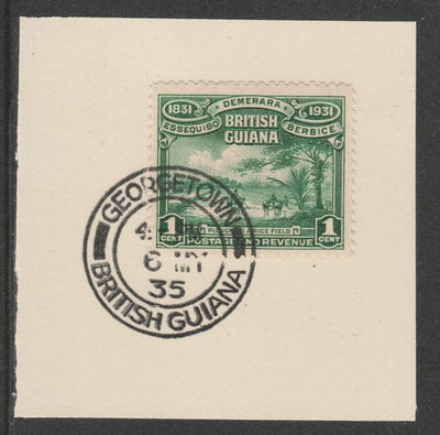 British Guiana 1931 KG5 Centenary 1c emerald (SG283) on piece with full strike of Madame Joseph forged postmark type 69