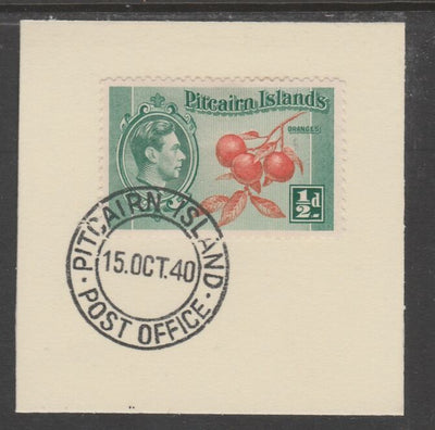 Pitcairn Islands 1940-51 KG6 Pictorial 1/2d (SG 1) on piece with full strike of Madame Joseph forged postmark type 323