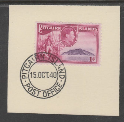 Pitcairn Islands 1940-51 KG6 Pictorial 1d (SG 2) on piece with full strike of Madame Joseph forged postmark type 323