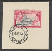 Pitcairn Islands 1940-51 KG6 Pictorial 1.5d (SG 3) on piece with full strike of Madame Joseph forged postmark type 323