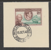 Pitcairn Islands 1940-51 KG6 Pictorial 2d (SG 4) on piece with full strike of Madame Joseph forged postmark type 323