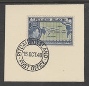 Pitcairn Islands 1940-51 KG6 Pictorial 3d (SG 5) on piece with full strike of Madame Joseph forged postmark type 323
