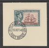 Pitcairn Islands 1940-51 KG6 Pictorial 6d (SG 6) on piece with full strike of Madame Joseph forged postmark type 323