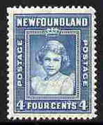 Newfoundland 1941-44 KG6 Princess Elizabeth 4c blue (line perf 12.5) mounted mint SG 279