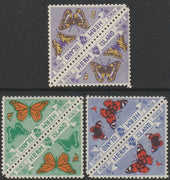Herm Island 1954 - the three BUTTERFLY triangular stamps from Flora & Fauna set, each in tete-beche pairs unmounted mint (6 stamps)